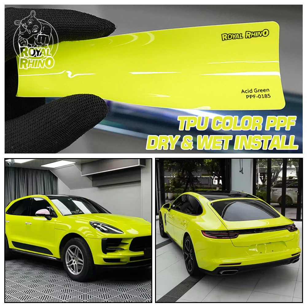 

Пленка для защиты кузова автомобиля (PPF) 1.52*15м, глянцевая, цвета Acid Green, из ТПУ, антицарапинная, антижелтеющая, гидрофобная, для мокрой установки