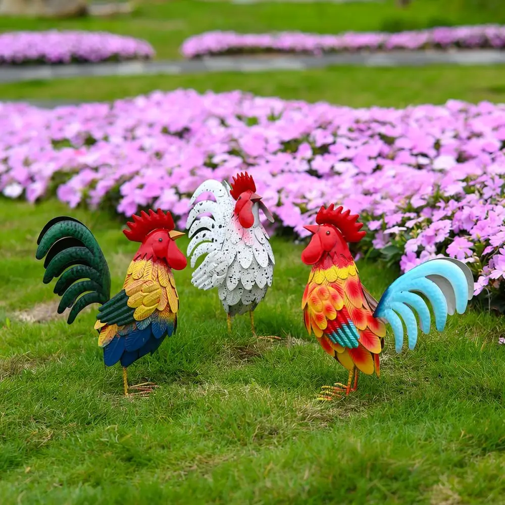 Metal Rooster Sculpture Simulation Iron Animal Ornament Garden Decor Outdoor Patio Lawn Statue Artistic Yard Art Piece