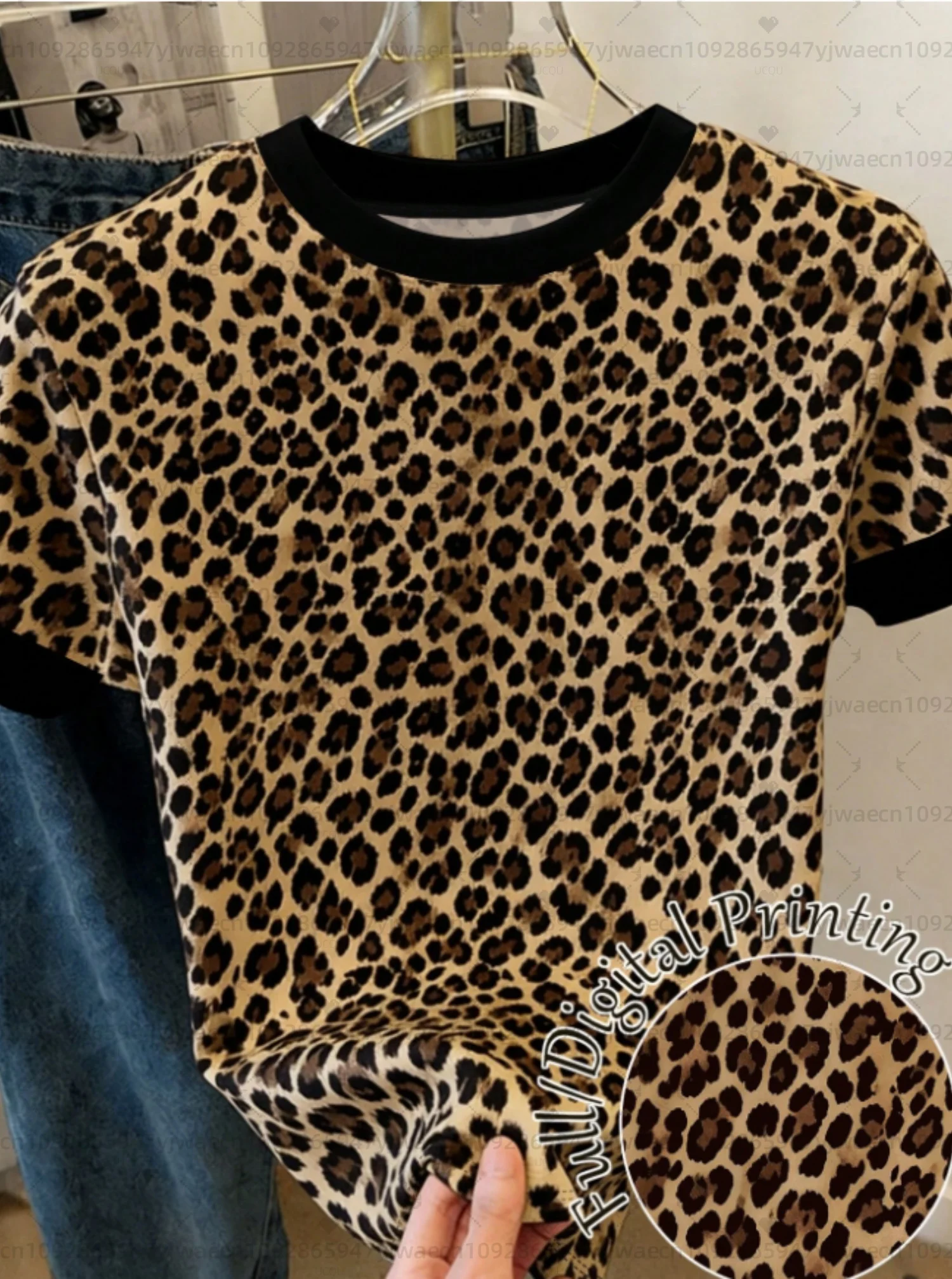 2026 Sommer Damen Kurzarm American Classic Leopard T-Shirt Mädchen Rundhals-Tee Outdoor Sport Übergrößen Damenbekleidung