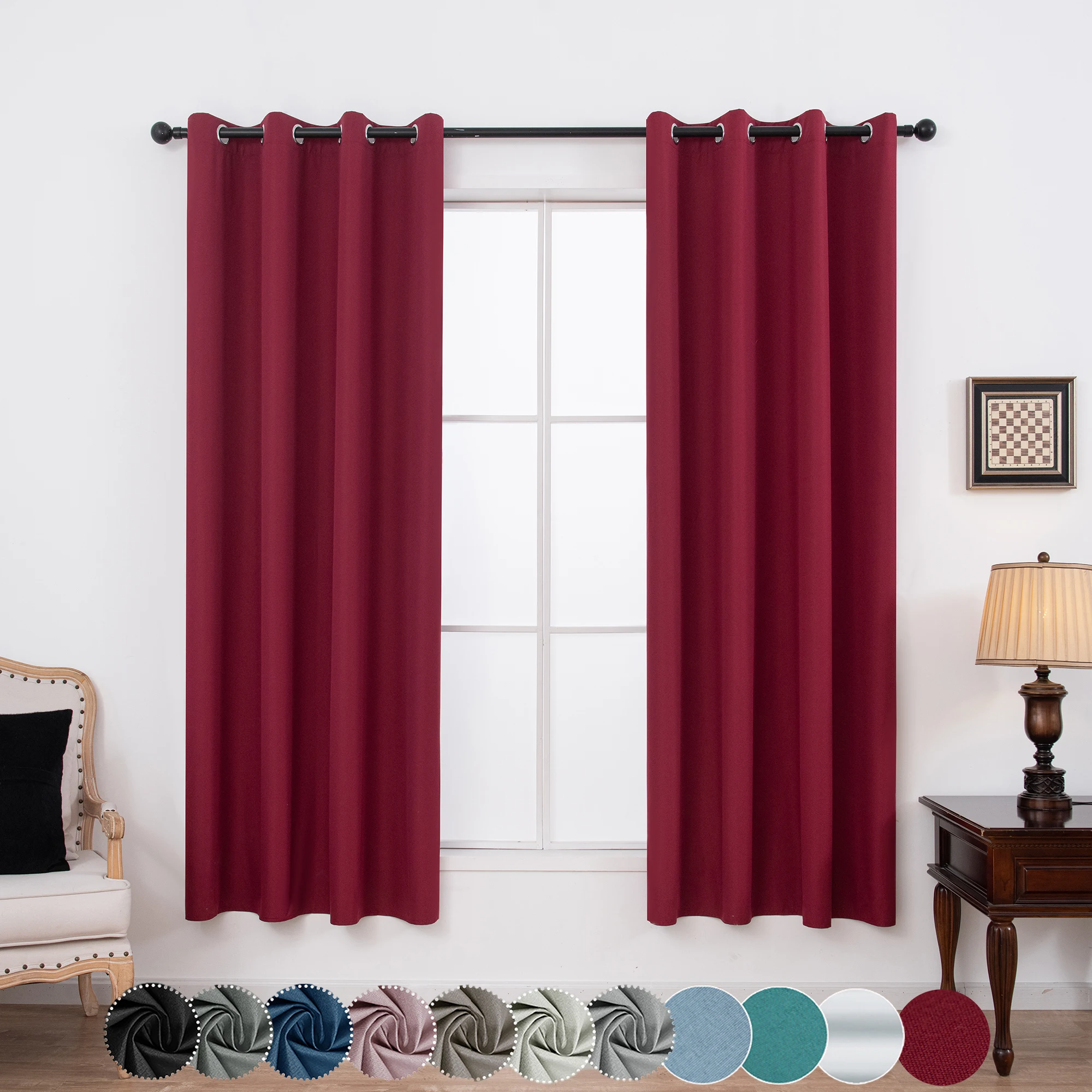 2pcs Modern Solid 100% Blackout Curtains, Privacy Curtains for Living Room, Bedroom, Home Decor, Grommet Top Window Curtains