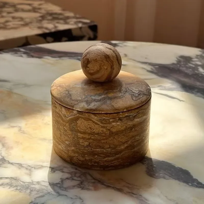 Nordic Luxury Natural Marble Jewelry Box Desktop Storage Container for Living Room Elegant Stone Decorative Organizer Sample