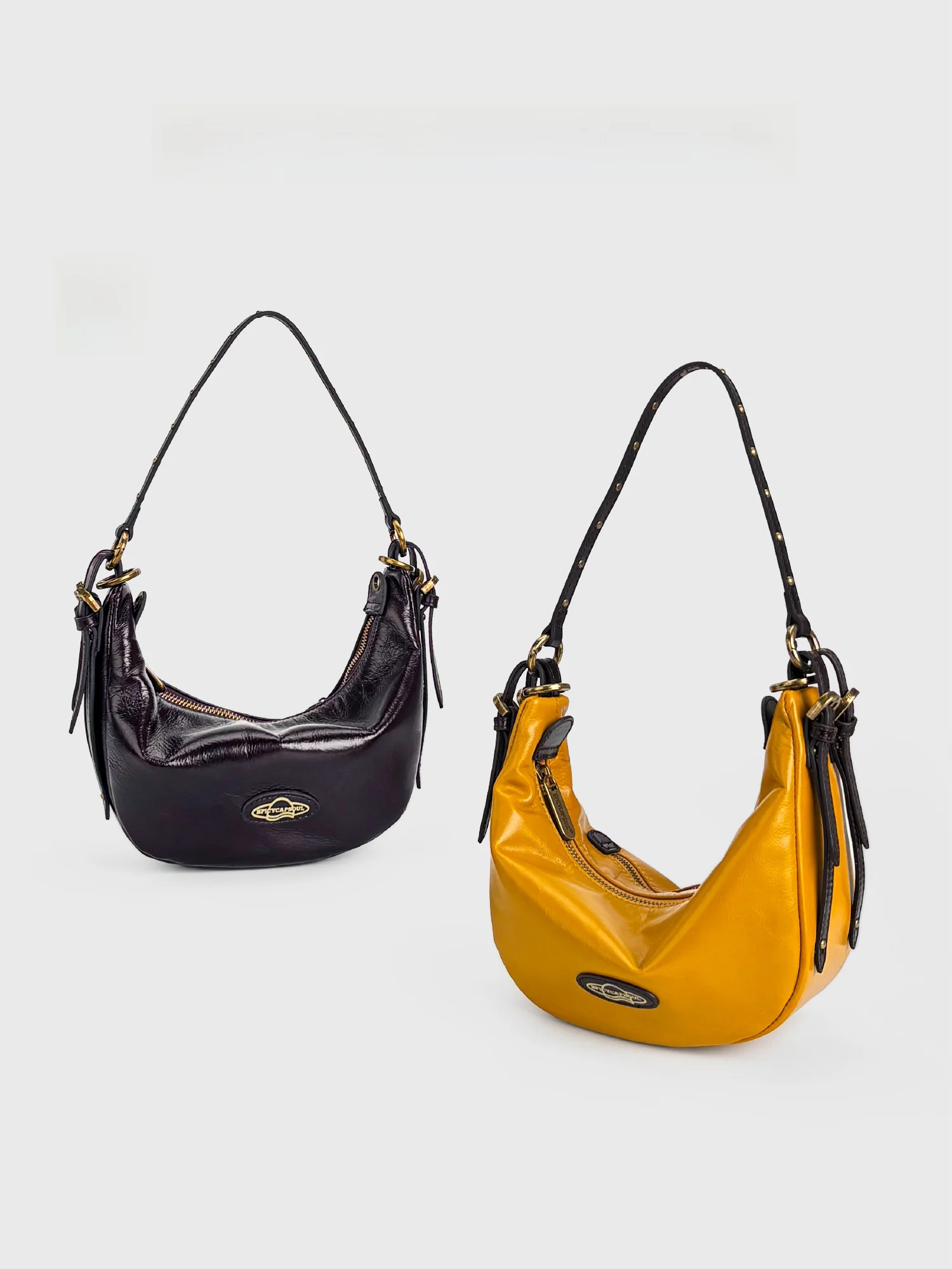 

SpicyCapSoul Ballet Disarray Style Top Layer Cowhide Underarm Crossbody Bag Women's Dumpling Shape Shoulder Bag Zipper Closure