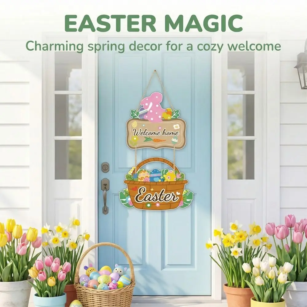 

Creative Cartoon Easter Door Hanger Colorful Paper Easter Welcome Sign Handmade Bunny Egg Decor Porch Display