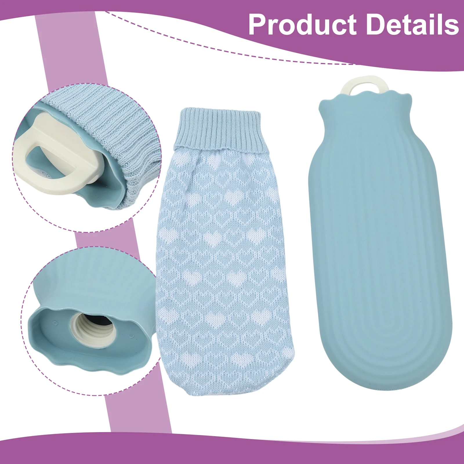 

Sleek Silicone Hot Water Bottle Designed for Comfortable Use in Any Setting Includes a Convenient Knitted Cover