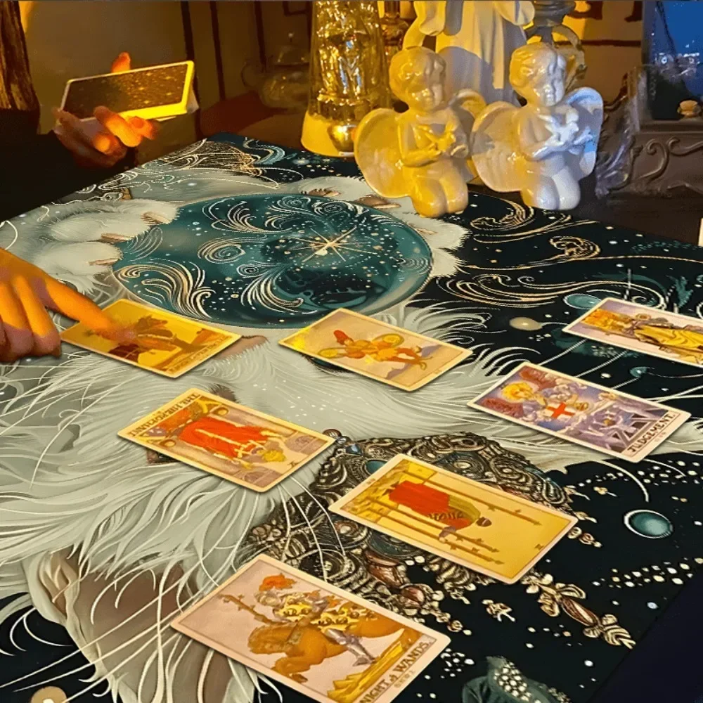 Blue Crystal Ball Gold Crown Cat Tarot Altar Cloth Multiple Sizes Hd Sublimation Print Wicca Pagan 100 Polyester Machine Wash