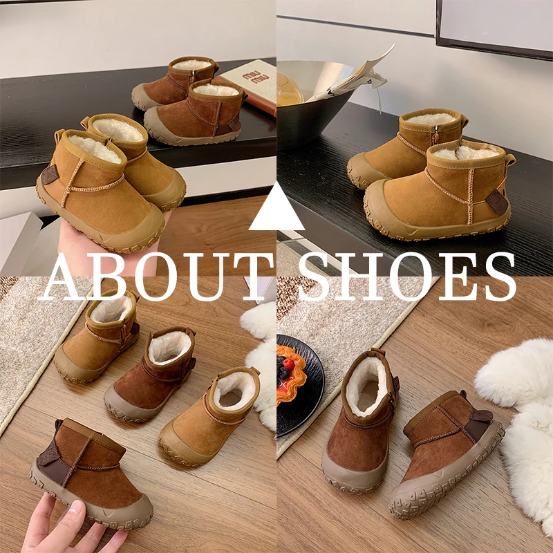 

2025 New Winter New Baby Snow Boots Leather Warm Plush Infant Shoes Zip Side Soft Sole Fashion Toddler Boys Girls Boots 22~31