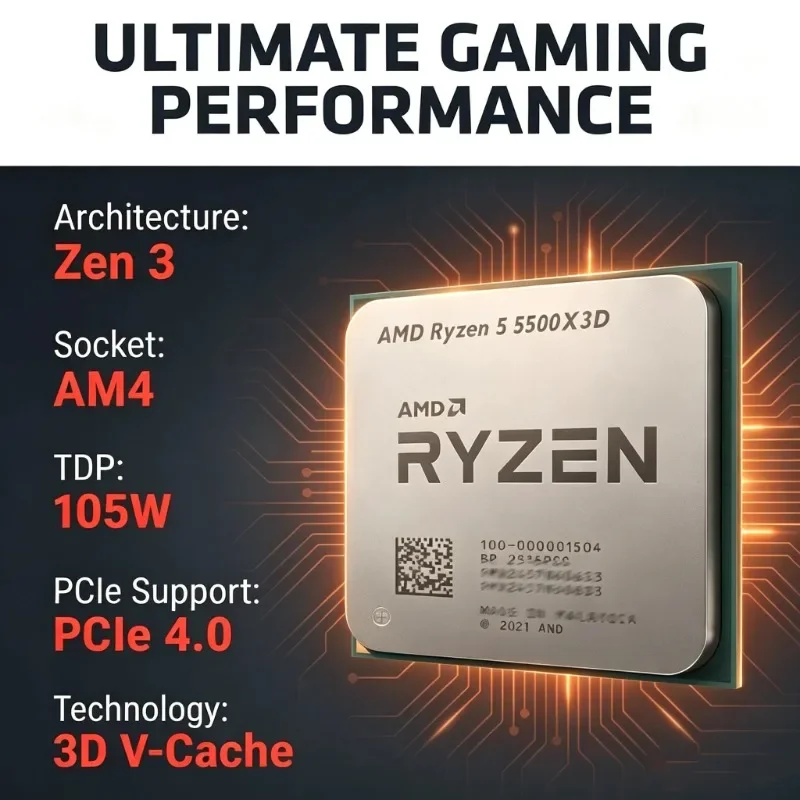 AMD R5 5500X3D Ryzen 5 5500X3D CPU Processor 3D V-Cache 96MB L3 AM4 Socket 7nm Zen3 Gaming PC Desktop Component