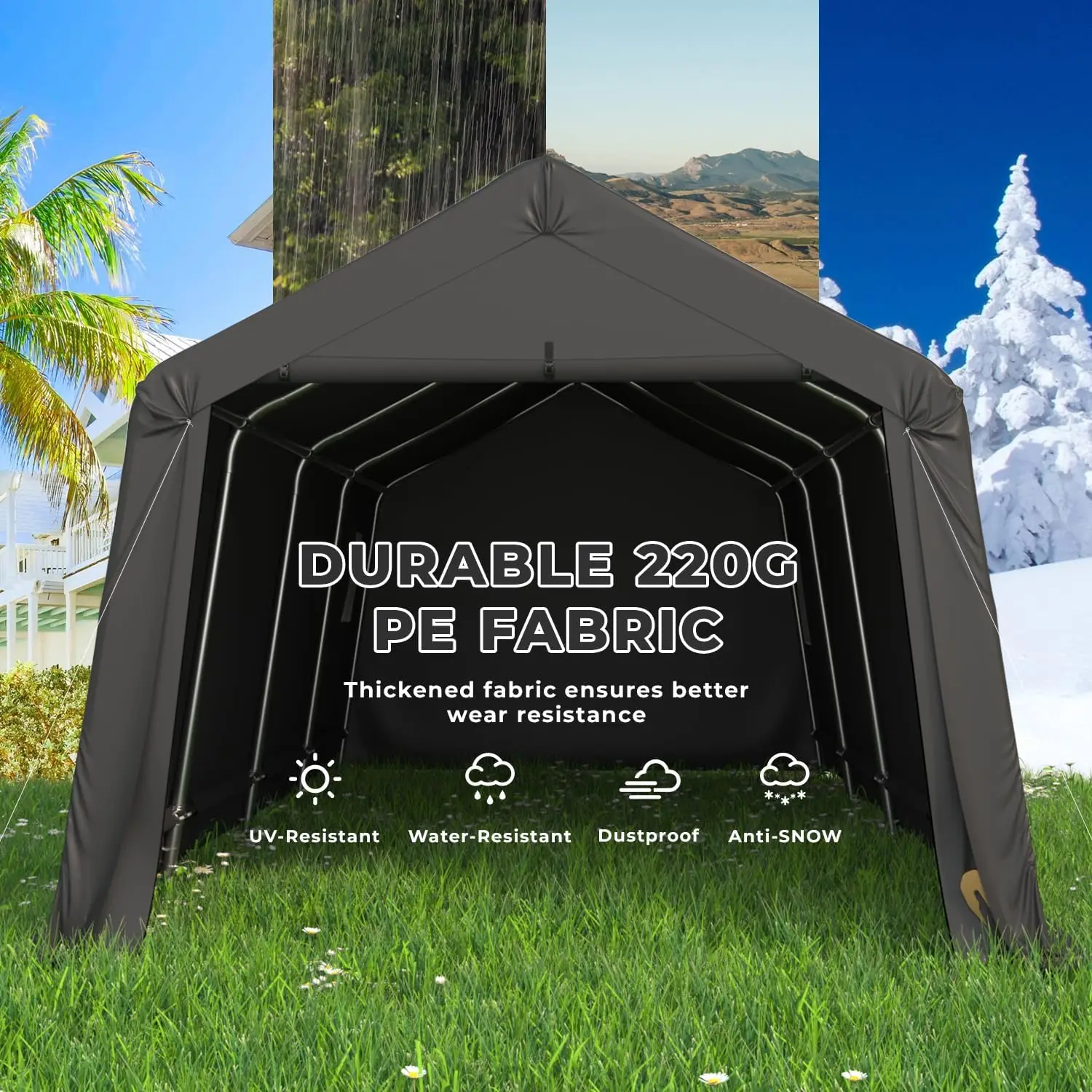 MELLCOM Carport resistente de 10 x 20 pés, garagem portátil com estrutura e aberturas de metal totalmente em aço, dossel anti-neve para armazenamento externo