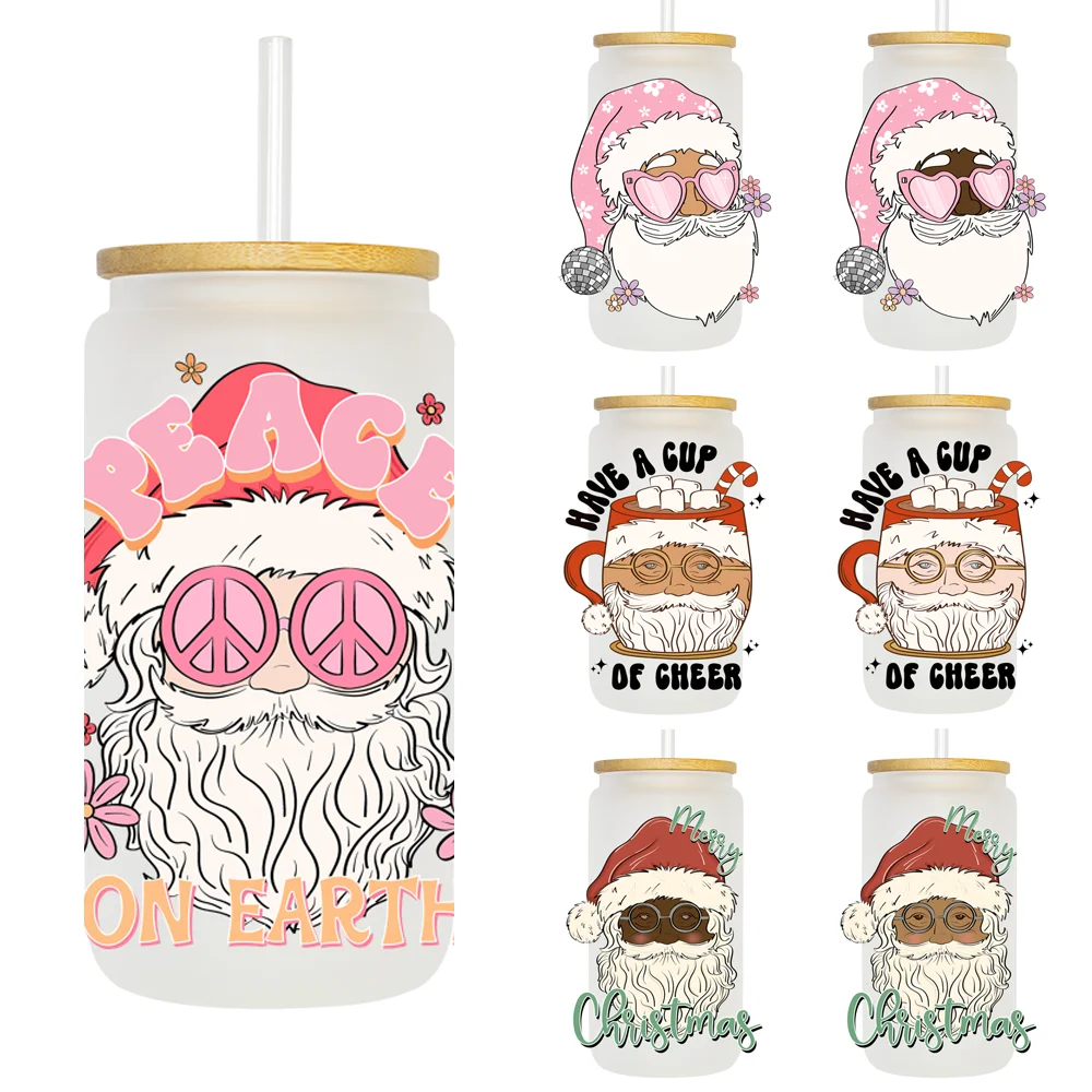 Disco Christmas Santa Peace On Earth UV DTF Transfers Stickers Decals For Libbey Cold Cups Mugs Tumbler Waterproof DIY Craft