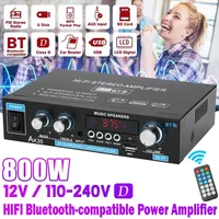 800W Home Power Amplifier 2 Channel Bluetooth 5.0 Mini Hifi Digital Stereo Sound Amplifier AK35 Support FM USB SD Mic input