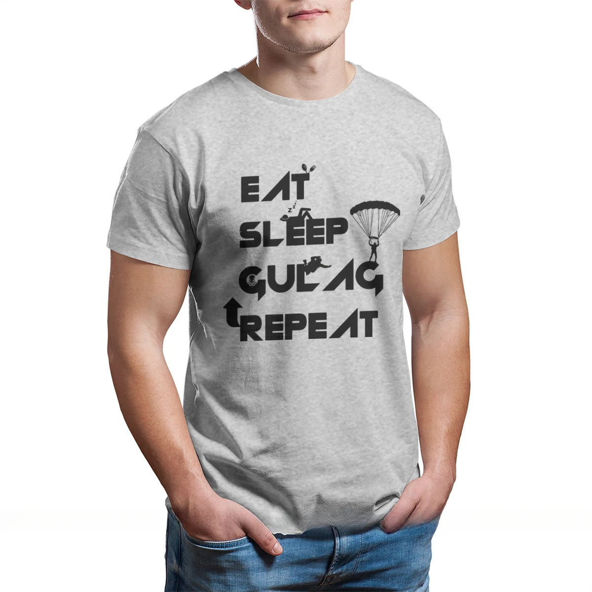 Eat Sleep Gulag Repeat Men T Shirt Warzone Game O Neck Short Sleeve 100% Cotton T Shirt Humor Top Quality Birthday Gifts