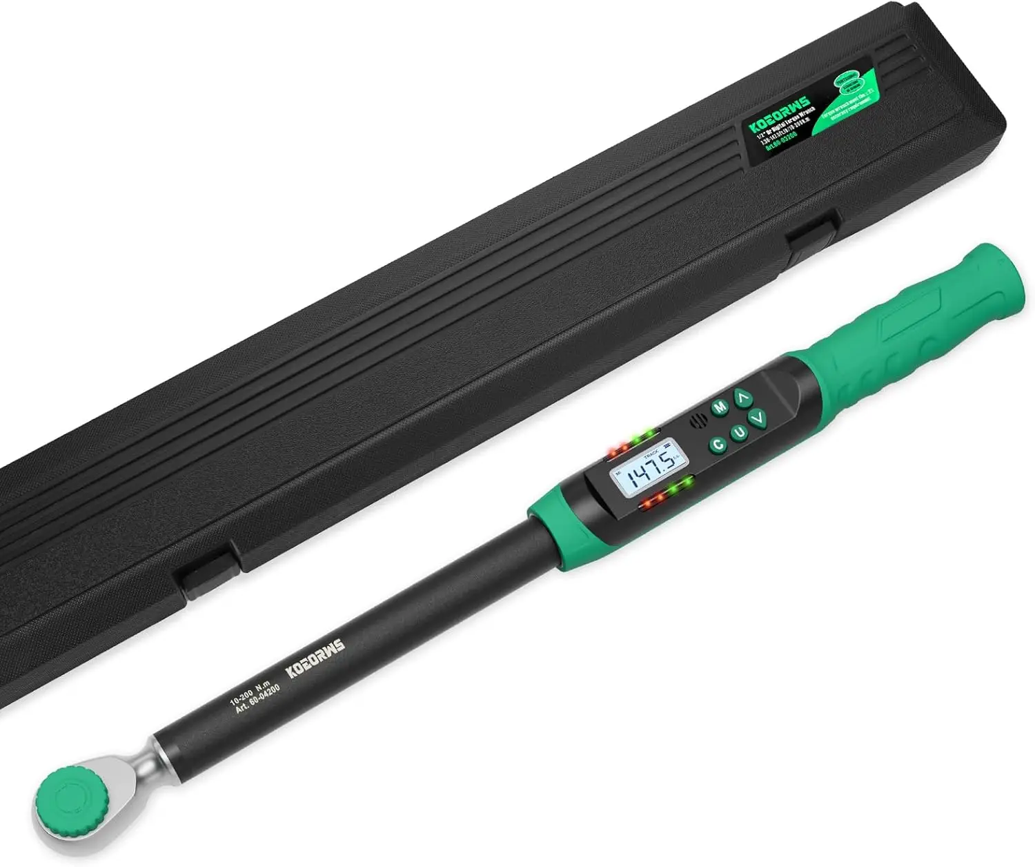 

Digital Torque Wrench 1/2 Inch Drive, 10-200N.m Range, LED & Buzzer Alert, ±2% Accuracy for Automotive Use