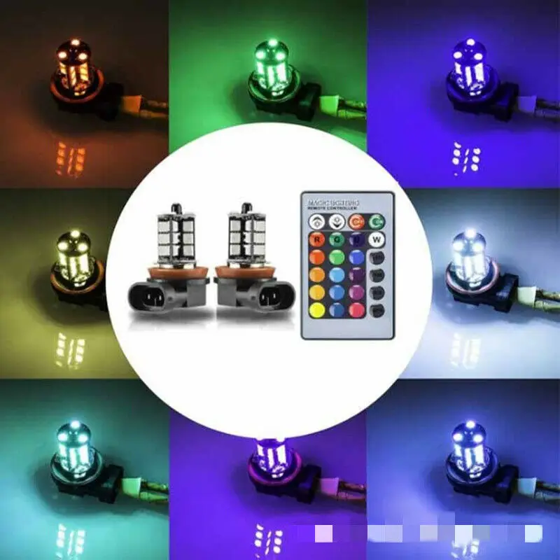 16Color RGB H11/H8/H9 LED Bulbs with Wireless IR Remote For Fog Light Driving Lamp 27SMD 5050 12V 800LM