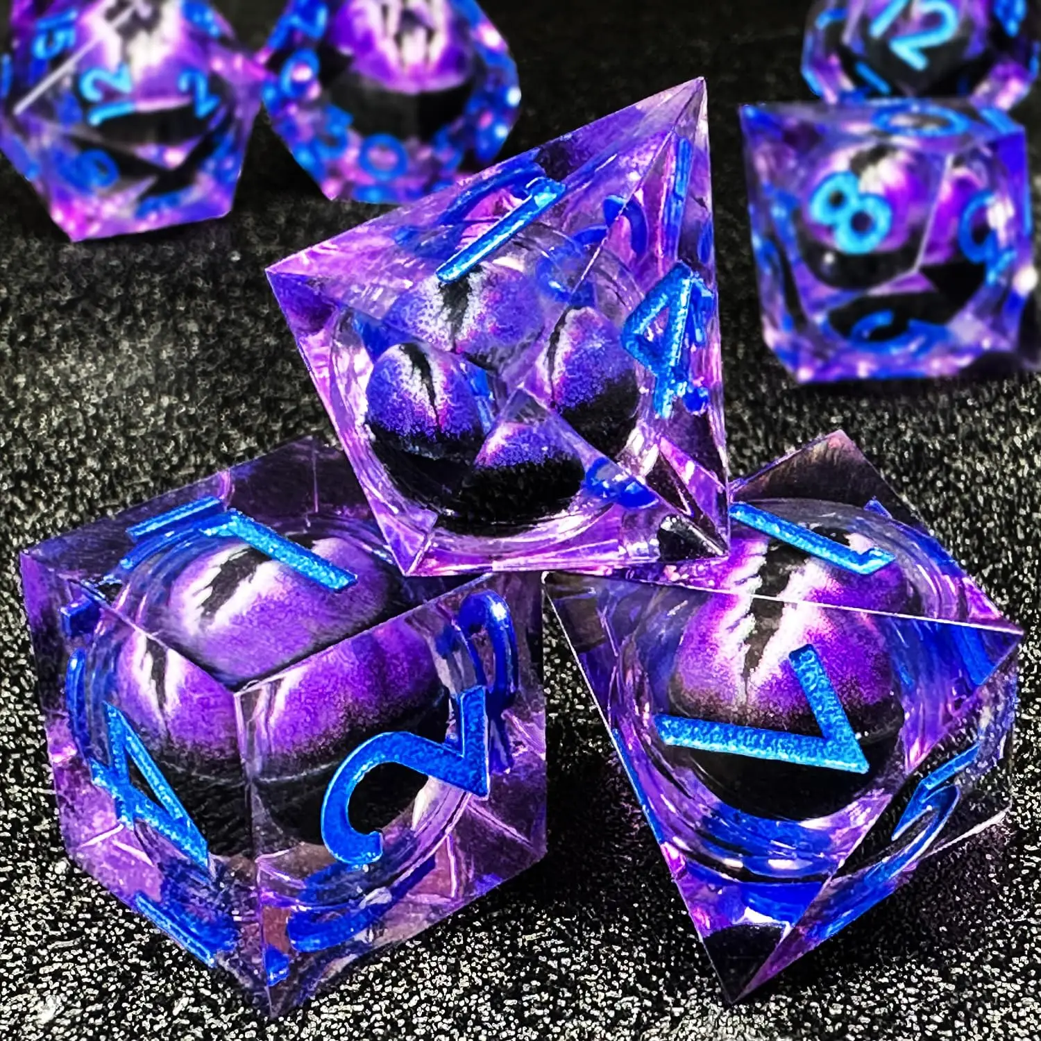 7pcs Dungeon and Dragon Dice Semi-Transparent Handmade Resin Polyhedral Dice Set for DnD, RPG Board Games