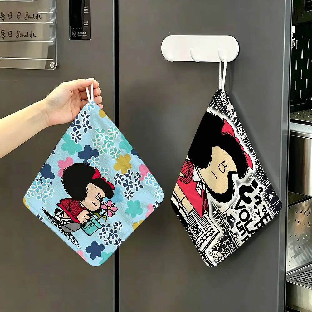 M-Mafalda Girl Soft Polyester Cotton Towel, Hanging Kitchen Style Hand Wiping Cloth for Restaurant Home