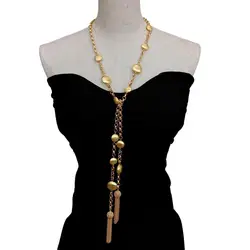 Y·YING Gold Color Plated Brushed Coin Bead Long Necklace Fashion Jewelry For Women