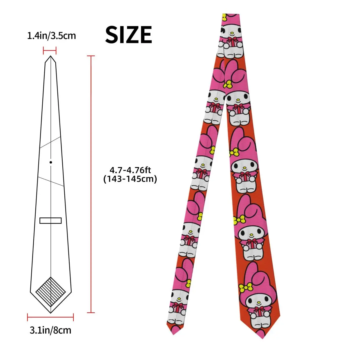 Corbatas con diseño de corbata delantera y trasera My Melody, corbatas con cuello divertido Kawaii para hombres y mujeres, accesorios para corbatas para fiesta de boda