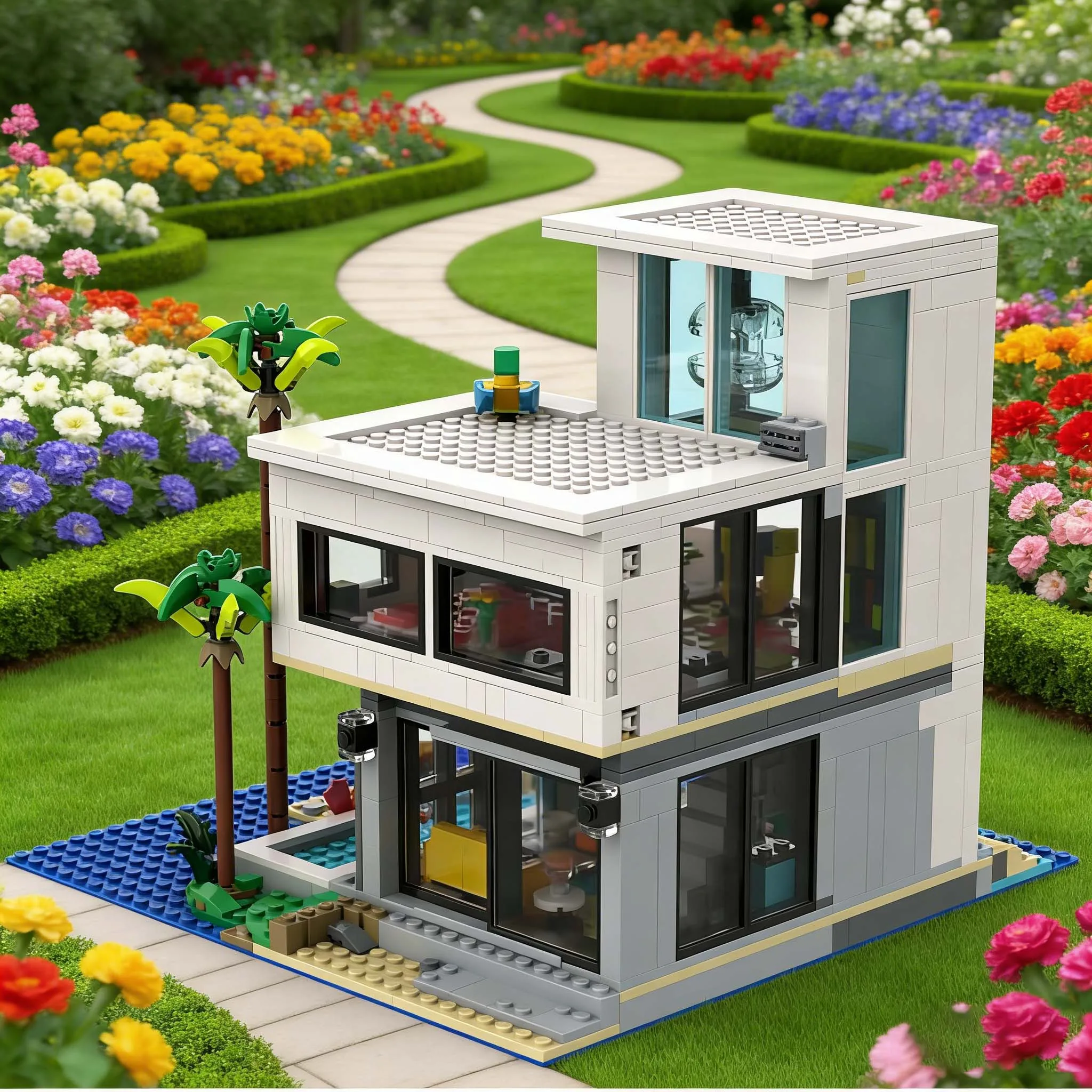971 PCS Modular Building Modern Beach House MOC Customize Modular Building Block Brick Kids Educational DIY Festival Toy Gift