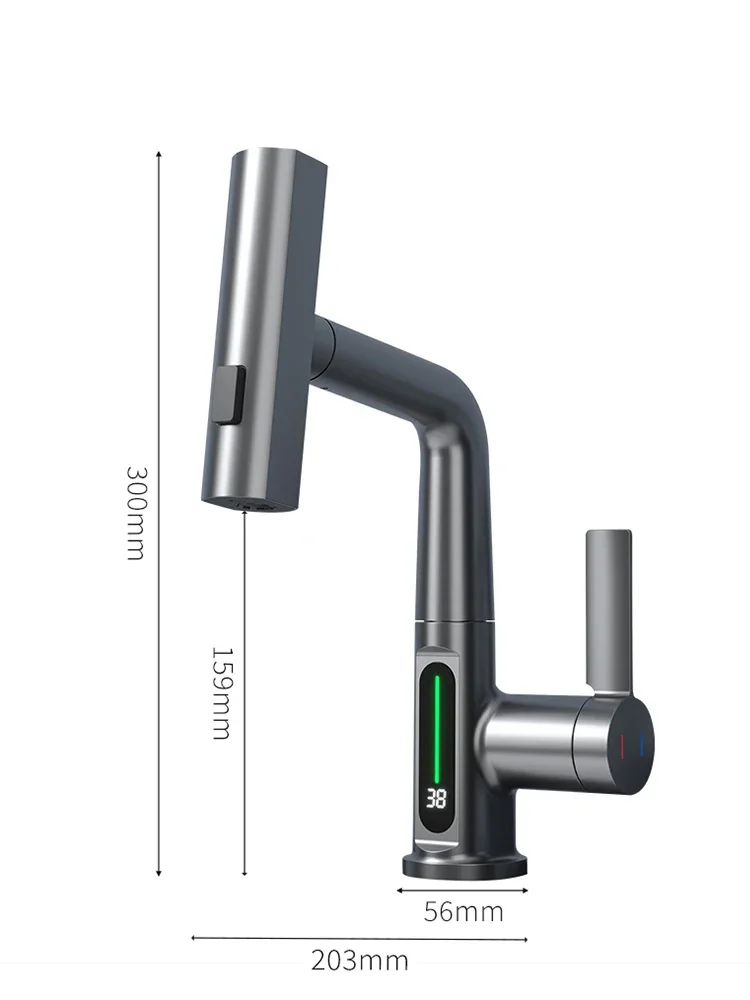 Imagem -06 - Torneira de Água Quente e Fria Inteligente para Banheiro Retire o Termômetro Digital Revolve Tap Pia da Cozinha Levante para Baixo