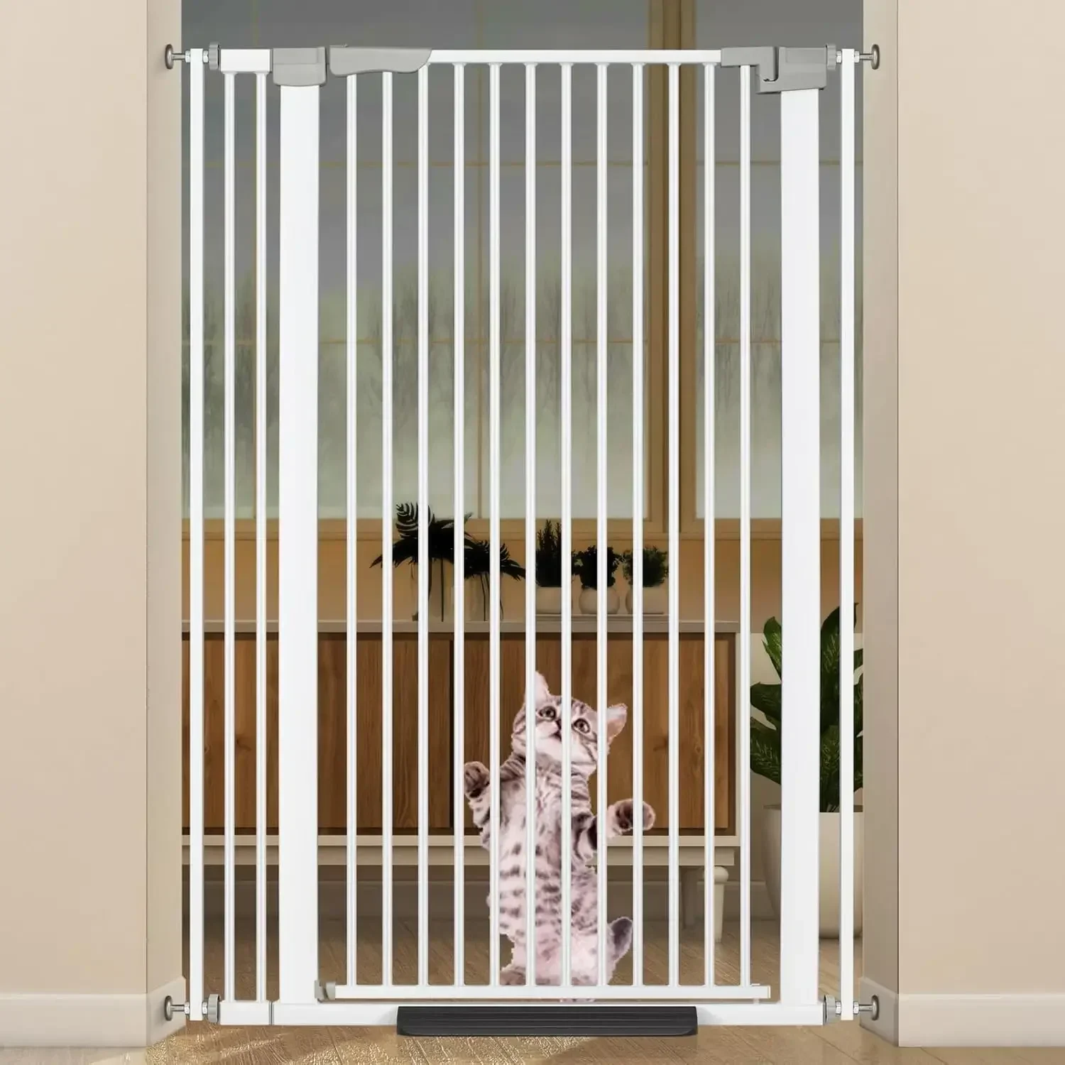 

51.18" Extra Tall Cat Gate for Doorway, 30.5"-40" Auto Close Pet Gate Include 2.75" and 5.5" Extension Kits, No Drilling Pressur
