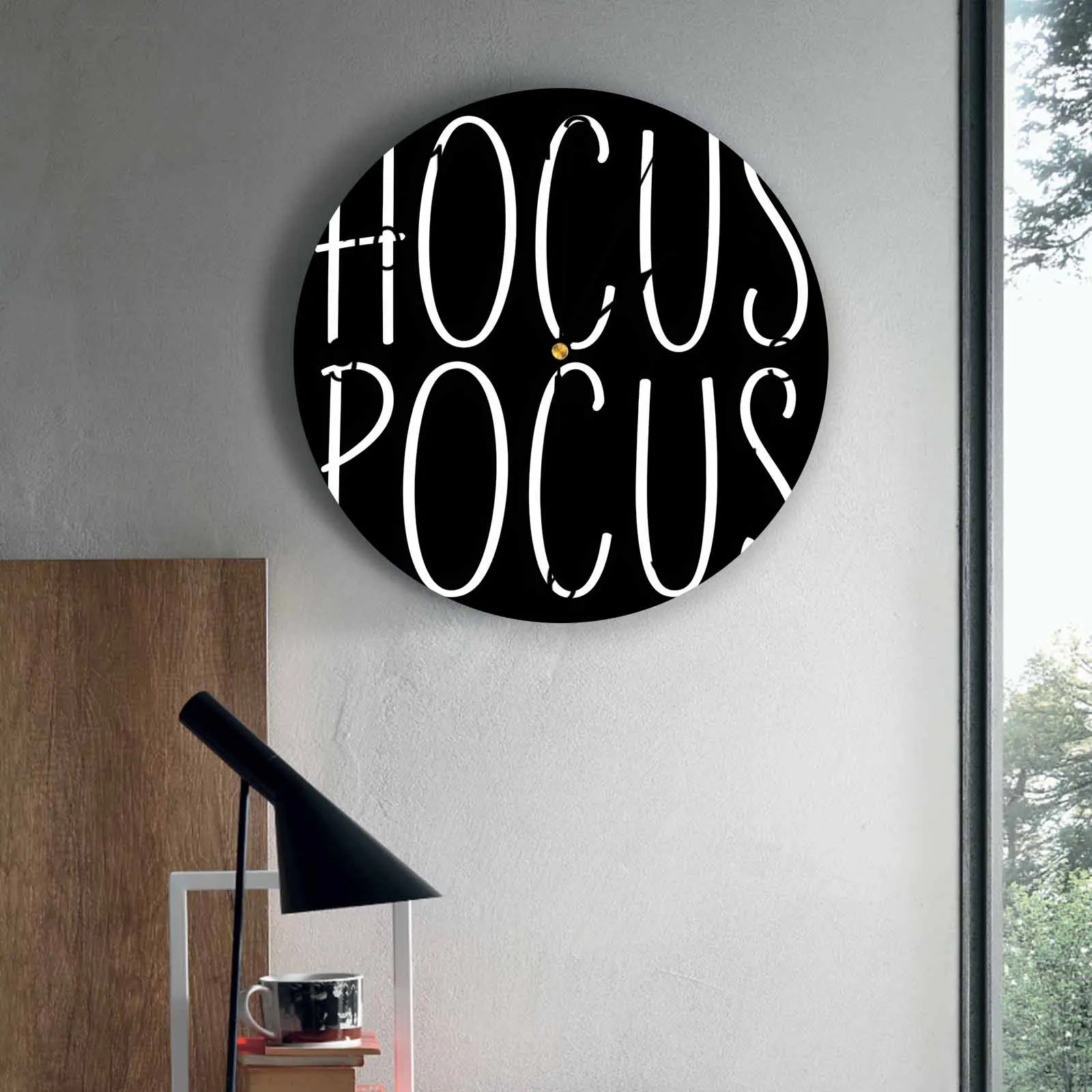 

Настенные часы для спальни, Хэллоуин, фокус-покус, текст, часы для гостиной, украшения, детская комната, кабинет, бесшумные настенные часы