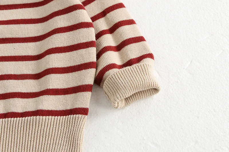 Klassisches Frühlings-Baby-Sweatshirt mit Schulterschnalle, 0–3 Jahre, gestreifter Strickpullover für Kleinkinder, Mädchen und Jungen, lockere Basis, Tops, Pullover – Detail 11