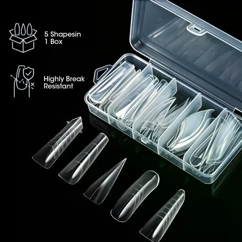 Acrylic Top Forms Dual Forms Nails Widen Quick Building UV Gel Mold Full Cover Nail Extension Forms For Poly Nail Gel 75Pcs