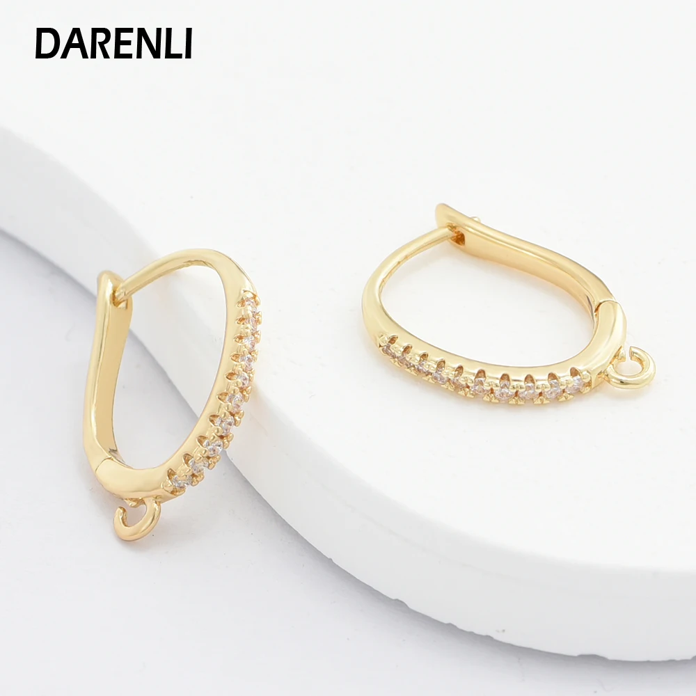 DARENLI 1 Pair  French Style Brass Earring Hooks With Zircon 18K Gold/Rhodium Plated DIY Jewelry Making Accessories Nickel Free