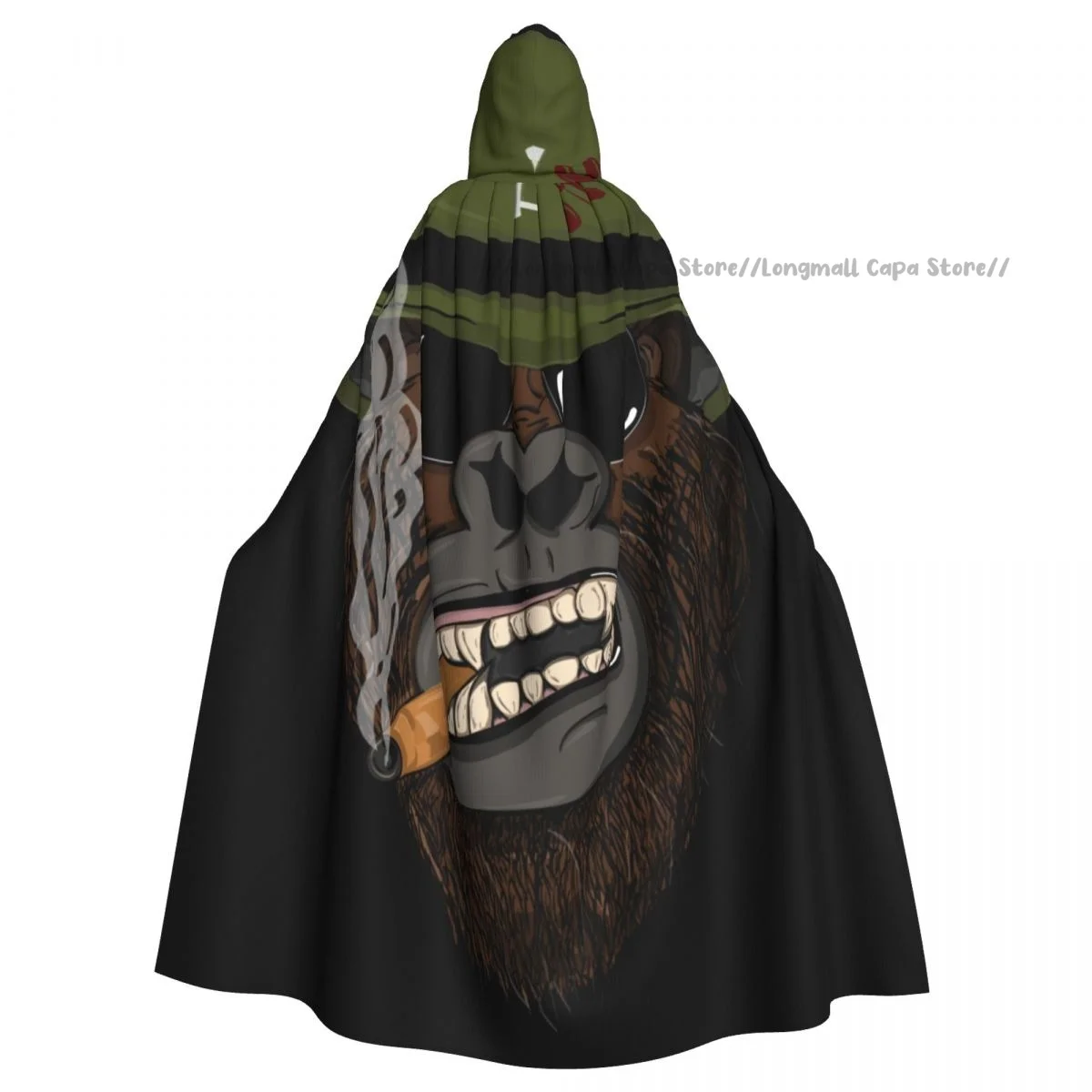 Adult Halloween Monkey Soldier Cloak Cape Hooded Medieval Costume Full Length Dress Coat