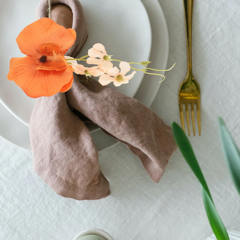 

Rustic Napkin Rings Silk Flower Table Serviette Reusable Buckles Simulation Decorations Elegant Banquet Christmas Party