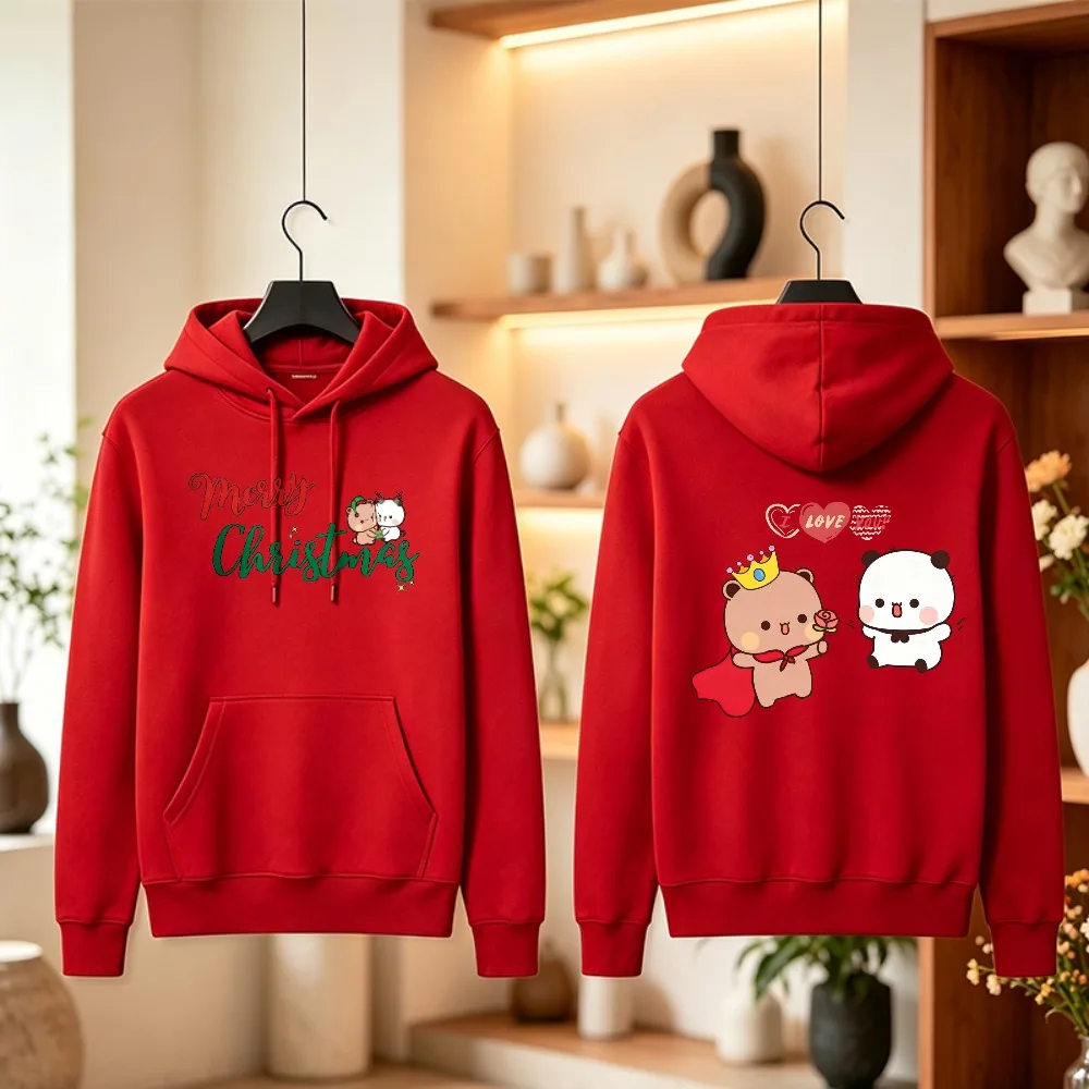 True Love BUBU DUDU Couple 2026 Sticker Hoodie King Bear Couple Hoodie I Love You Rose Crown Cape Panda Pullover Winter Hoodies