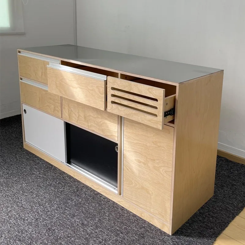 Log wind solid wood ocean board bucket cabinet, stainless steel countertop dining side cabinet, floor-to-ceiling locker