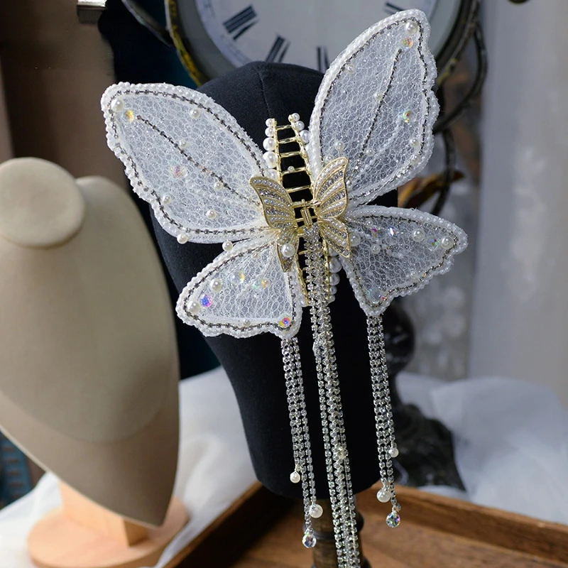 Nueva Peluca de mariposa de cristal con cuentas de moda, pinza superior para el pelo, accesorios para el cabello para novias