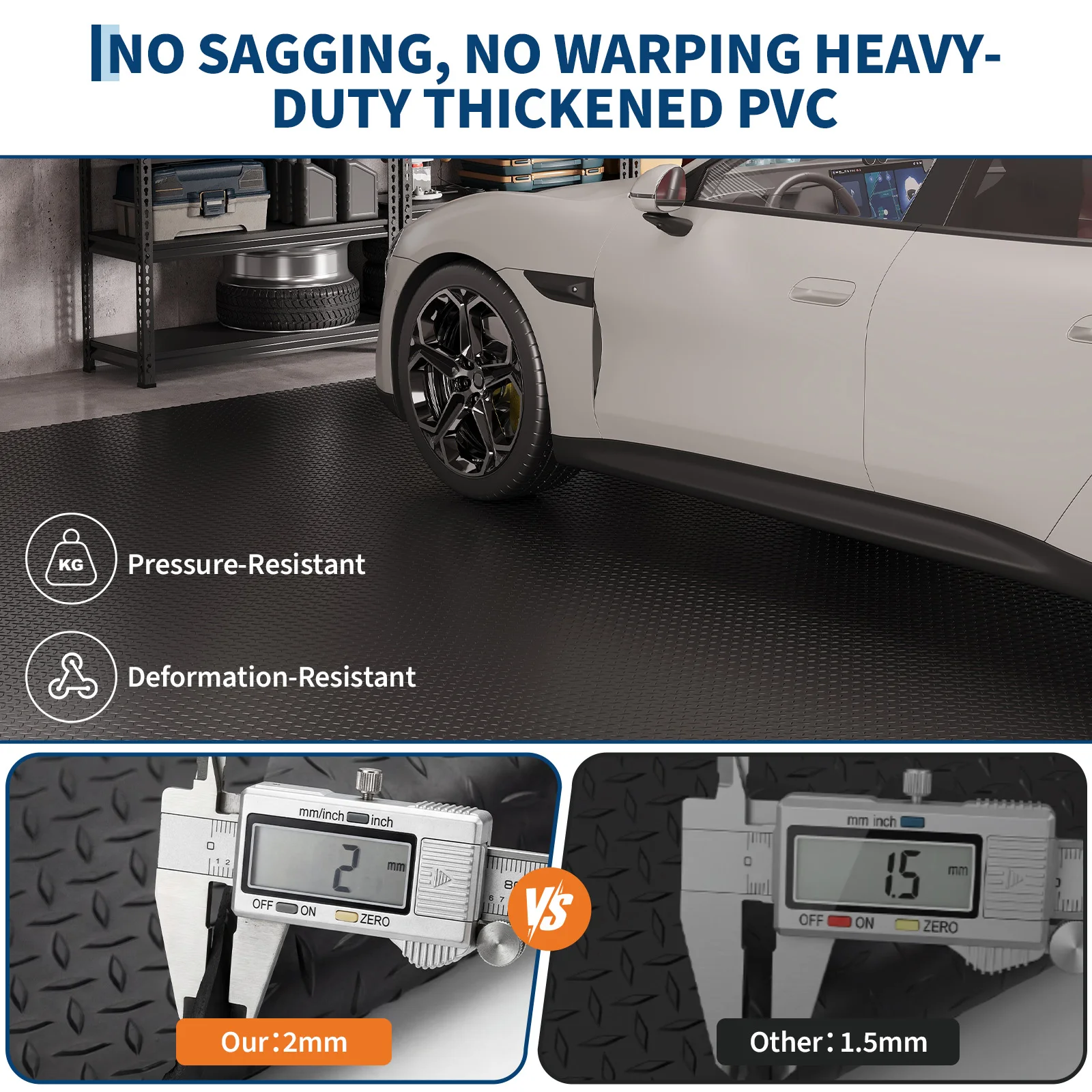 Heavy Duty Diamond Plate PVC Garage Floor Mat - 7.5x17 FT, 2.0mm Thick, Waterproof & Non-Slip, Industrial Floor Protector for Car Parking, Workshop, Warehouse, Basement, Easy to Clean, Cut to Fit, Black
