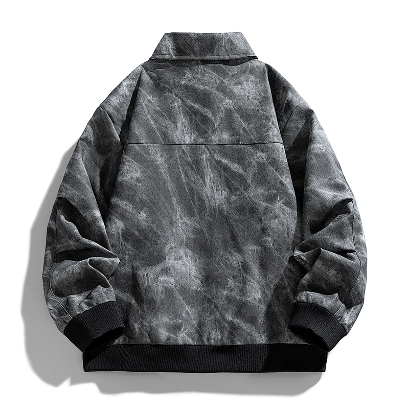 Autumn Winter Denim Jacket Men American High Street Outerwear Coats Fashion Tie-Dye Zipper Moto Biker Jean Jackets Mens Clothing