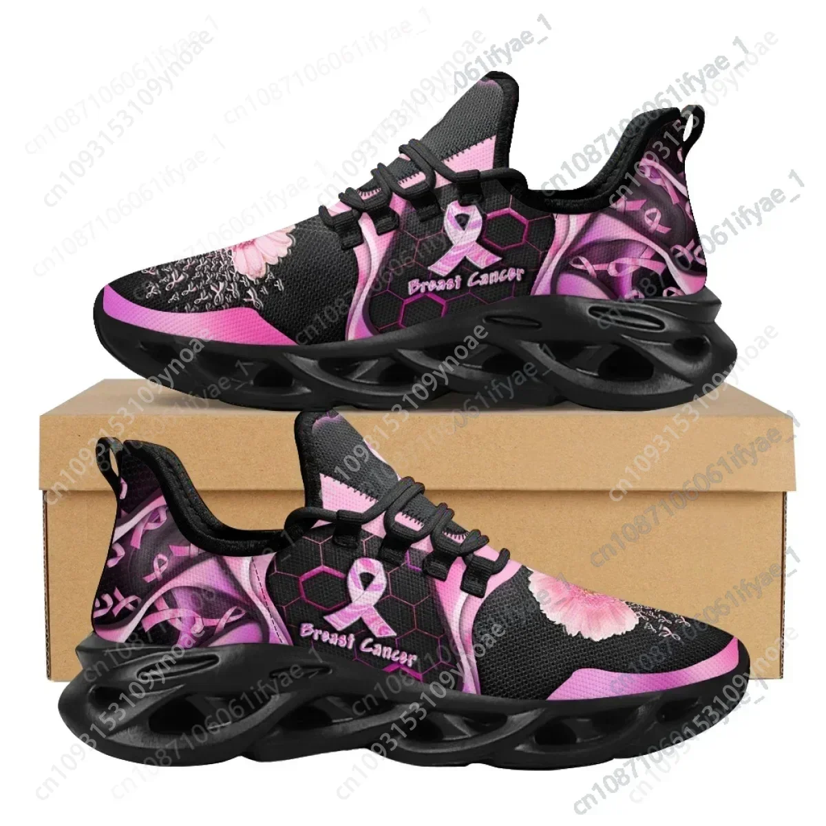 

Breast Cancer Awareness Pink Flower Ribbon Pattern Printed Women Tennis Shoes Lightweight Lace Up Non-slip Sneakers Fashion 2023