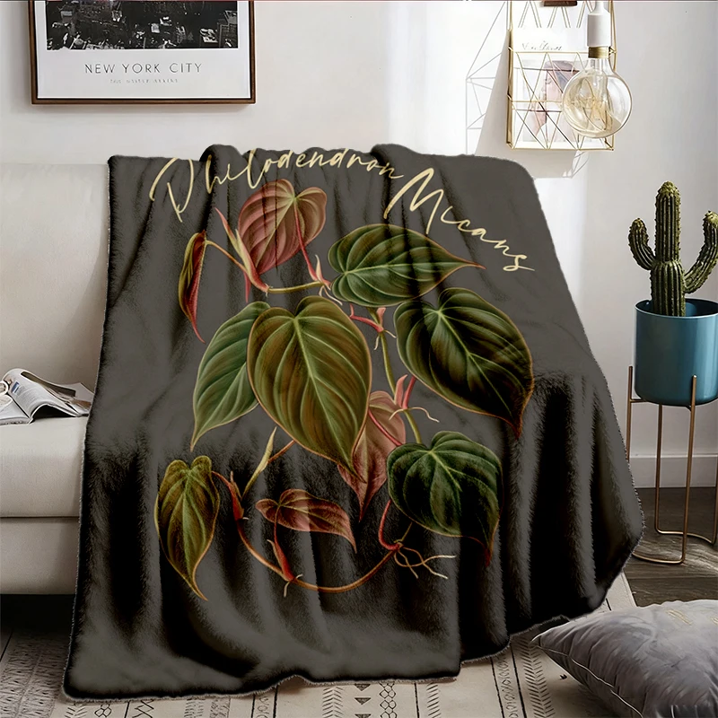 Philodendron Micans Flannel Blanket , Botanical Aroid Plant Flannel Throw, Rare Houseplant Cozy Blanket