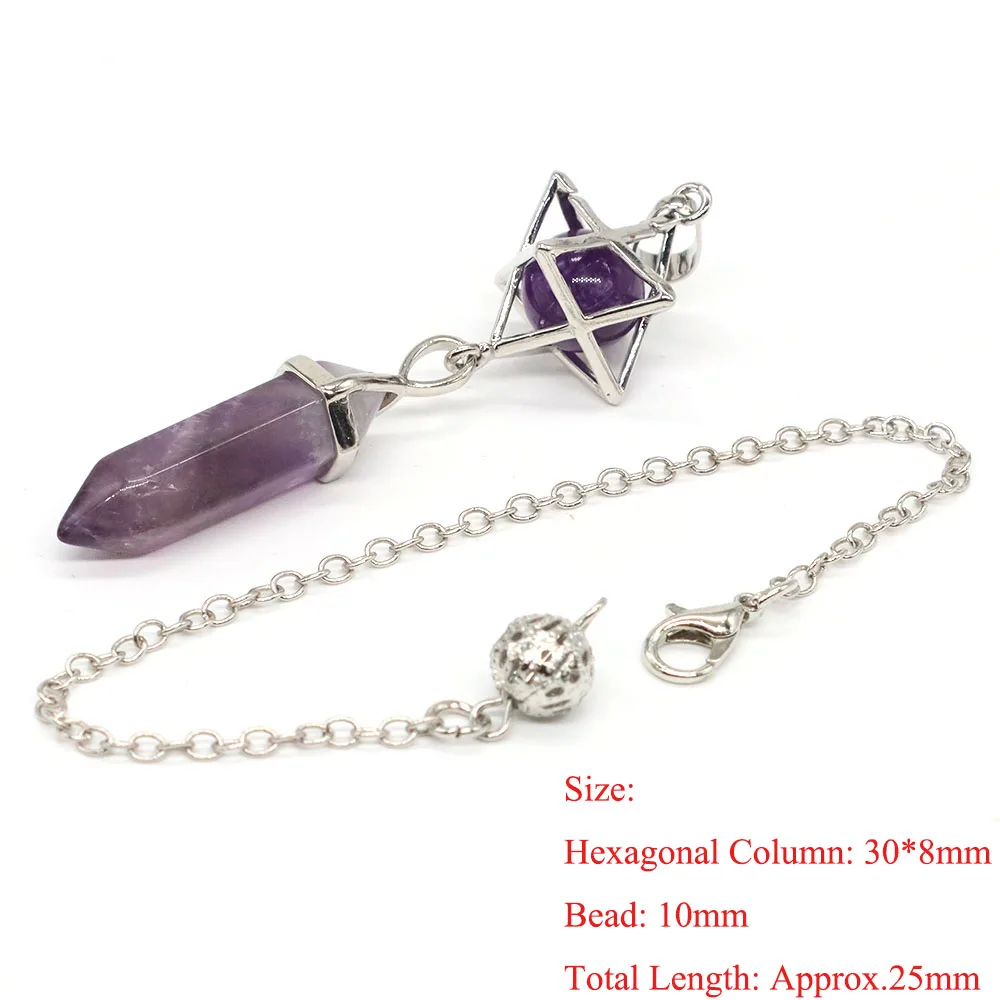 Reiki Natural Stone Hexagonal Merkaba Pendulum for Wicca Drowsing Hexagram Pendule Round Crystal Quartz Beads Pendants Jewellery