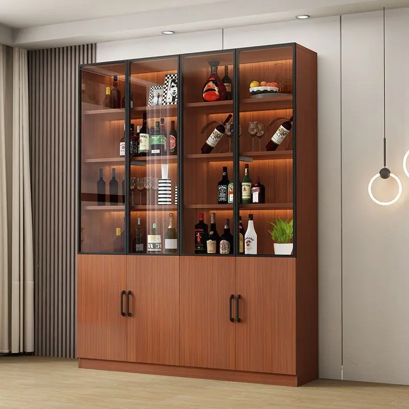 Glass door wine cabinet household dust-proof living room against the wall dining side cabinet light luxury locker simple display