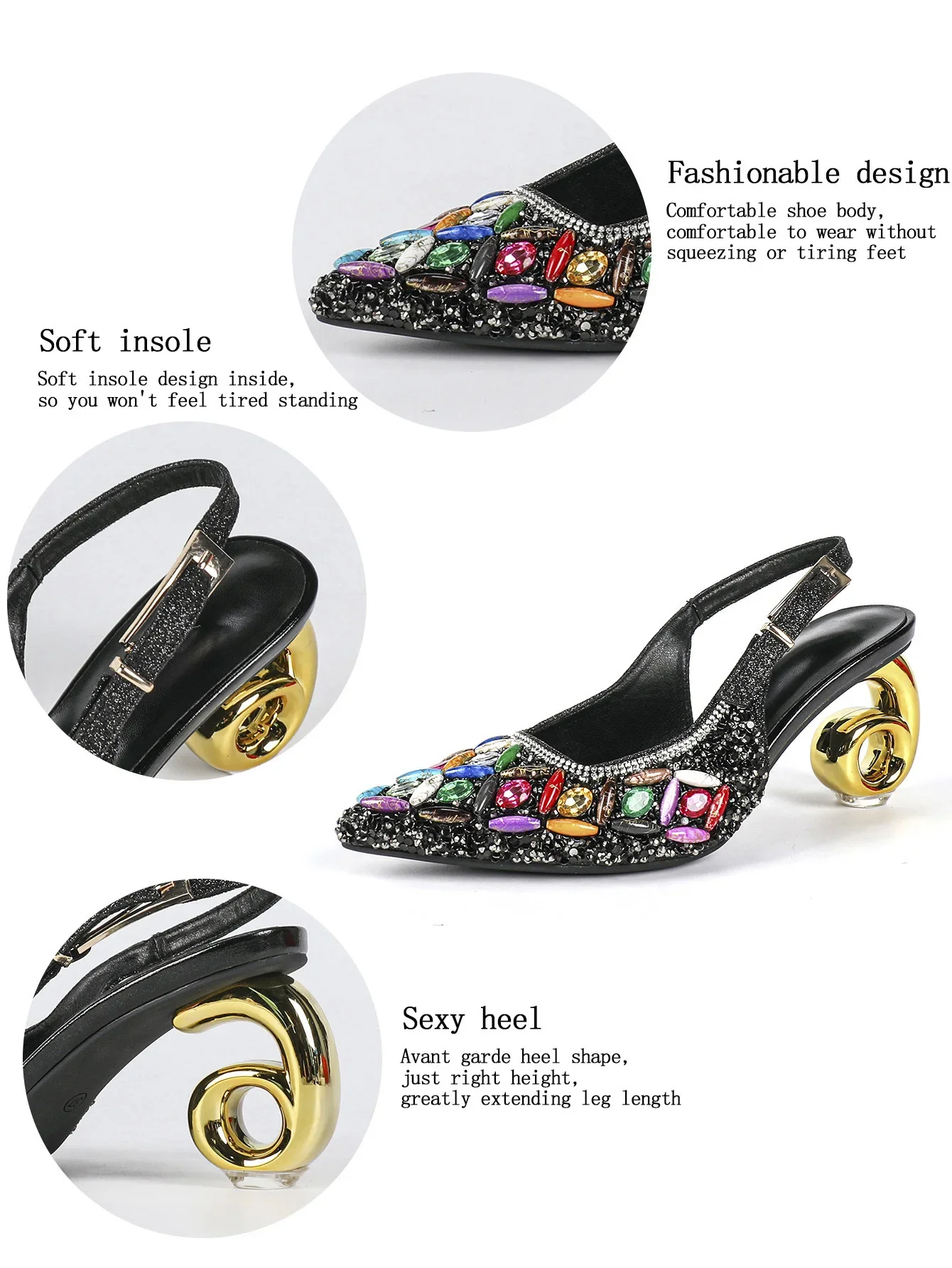 Women Plus Size Rhinestone Pointed Toe High Heel Sandals Spiral Heel Ankle Strap Sexy Party Wedding Dress Shoes Wide Width