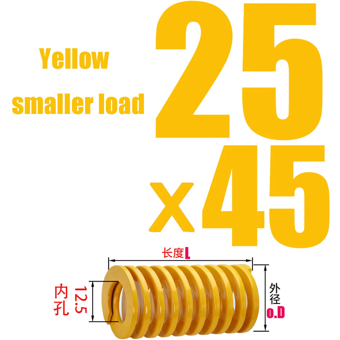 1PCS Outer Diameter 25mm Yellow (Lighter Load) Mold Spring Coil Spring Steel Length 25-300mm Inner Diameter 12.5mm