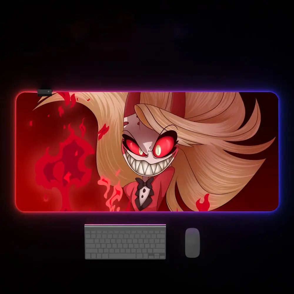 H-Hazbin Hotels Alastor Mouse Pad Large keyboard luminous mouse pad, RGB streamer, LED gaming internet café table mat, home keyb