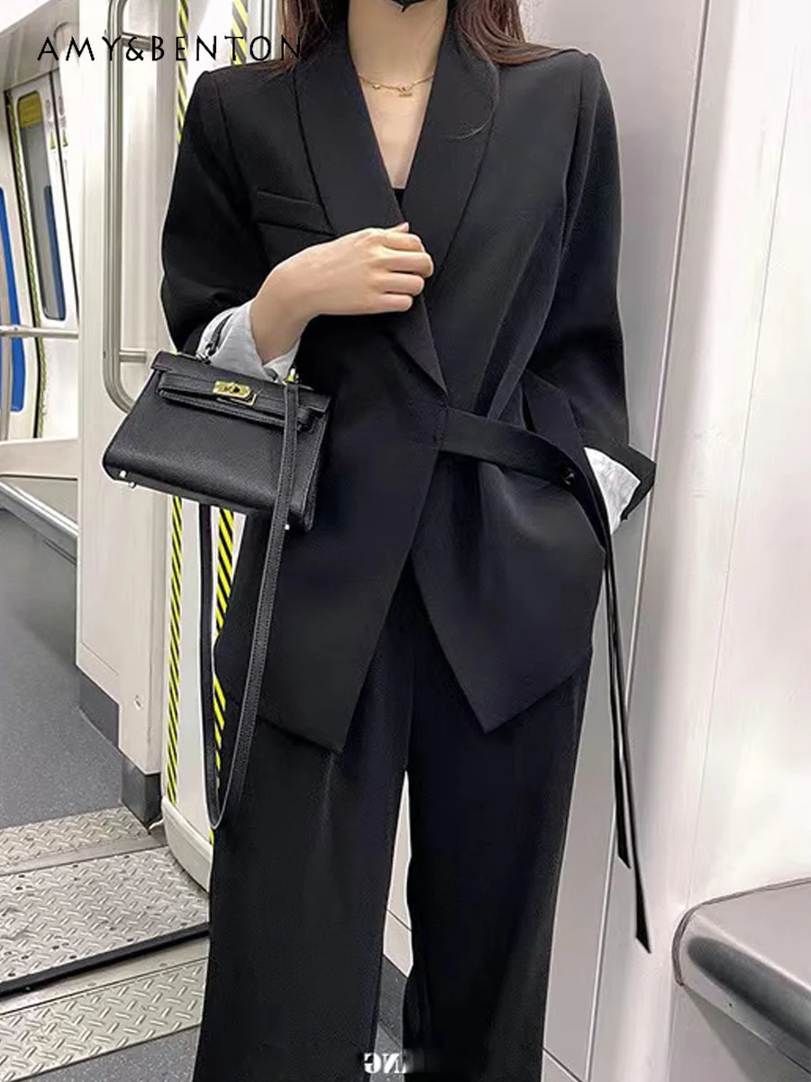 Commute Style Fashionable Suit Coat Wide Leg Pants Two Piece Sets Women Spring Autumn New High Sense Loose Casual Business Suit