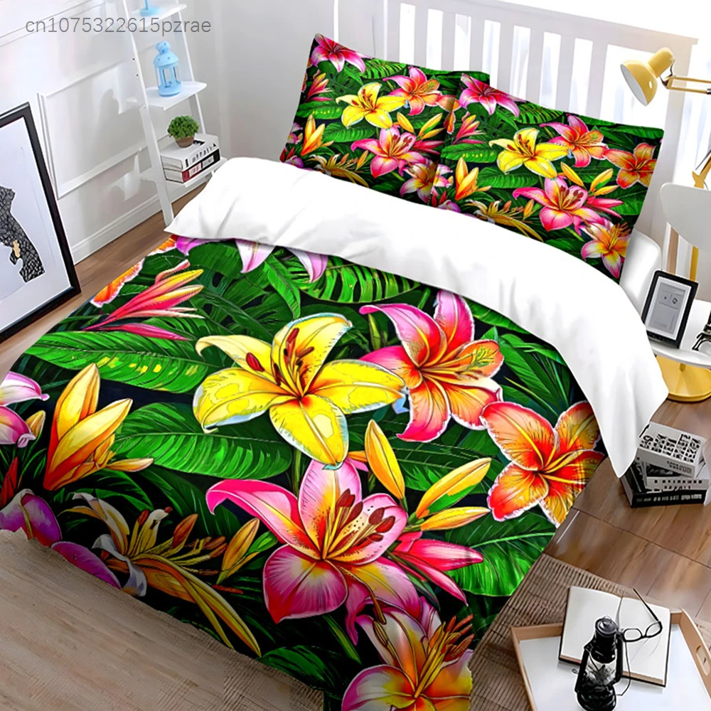 Tropical Floral Print Set - Perfect For Home decor, Multiple Sizes kid's And adults' Bedroom Exquisite 3PC Bedding set, Gift