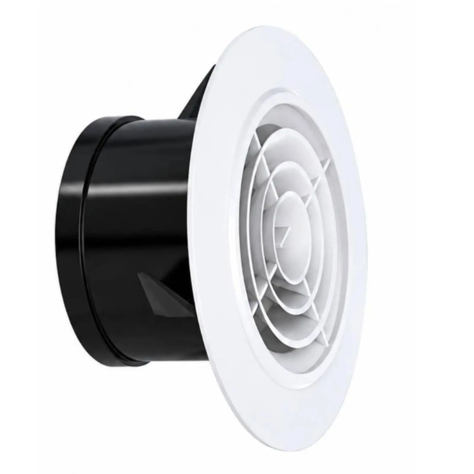 Ceiling Wall Mount Air Ventilation Outlet Adjustable Louver White Faceplate Black Cylinder Duct for Bathroom Kitchen Indoor Room