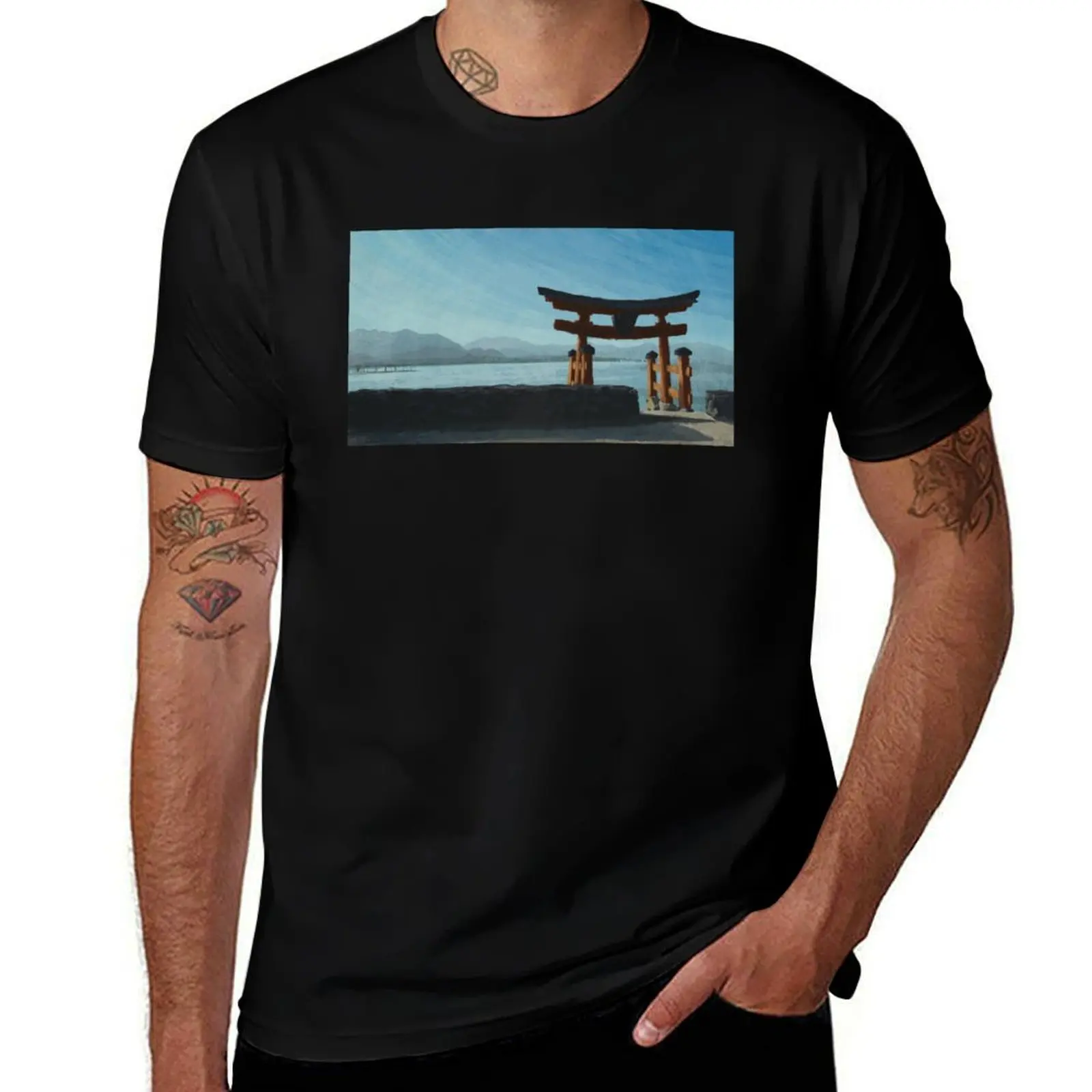 Floating Torii of Itsukushima Shrine T-Shirt Plus Size Solid Color T-Shirt