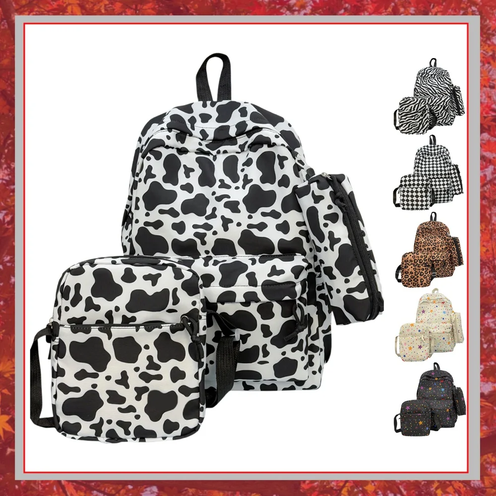 Animal Print 3 Piece School Backpack with Lunch Box and Pencil Pouch Back To School Backpack Set for Teens Girls Women College