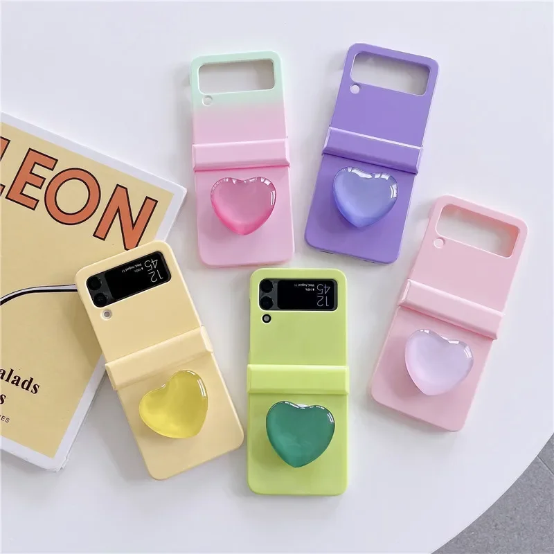 Cute Love Heart Stand Phone Case For Samsung Galaxy Z Flip6 4 3 Hard Cover Holder For ZFlip3 Flip5 zflip4 Solid Shell Bracket