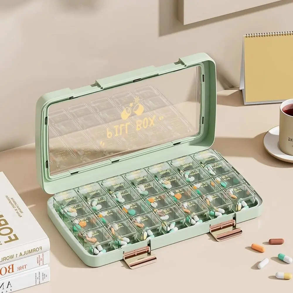 

21/28 Grid Pill Organizer Box Portable Plastic Medicine Organizer Clear Compact 7 Days Pill Cases Monthly Medication Plan