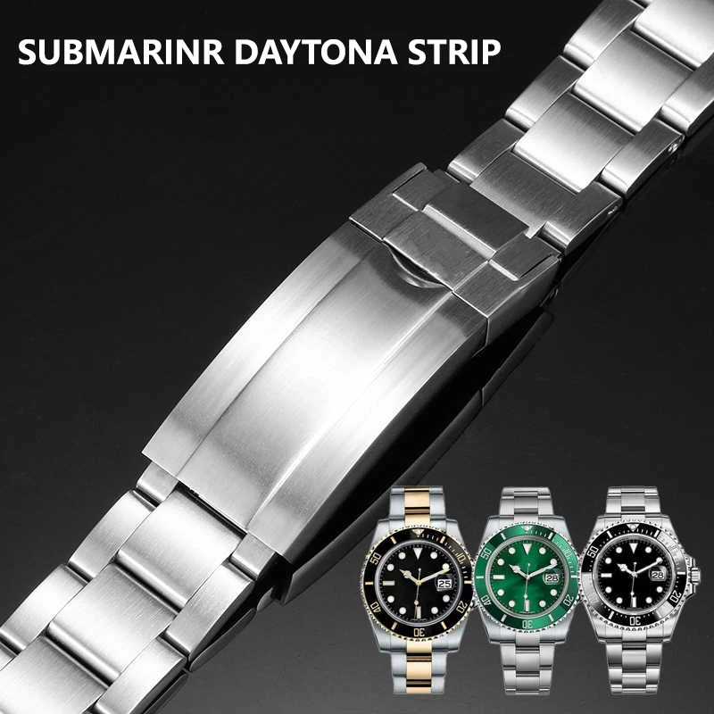 

20mm 21mm 904L Watchbands For Rolex DAYTONA SUBMARINER Men Folding Clasp Watch Strap Solid Stainless Steel Watch Bracelet